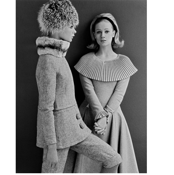 Celia Hammond (right) and Jean Shrimpton modelling Mary Quant designs, 1962. 

