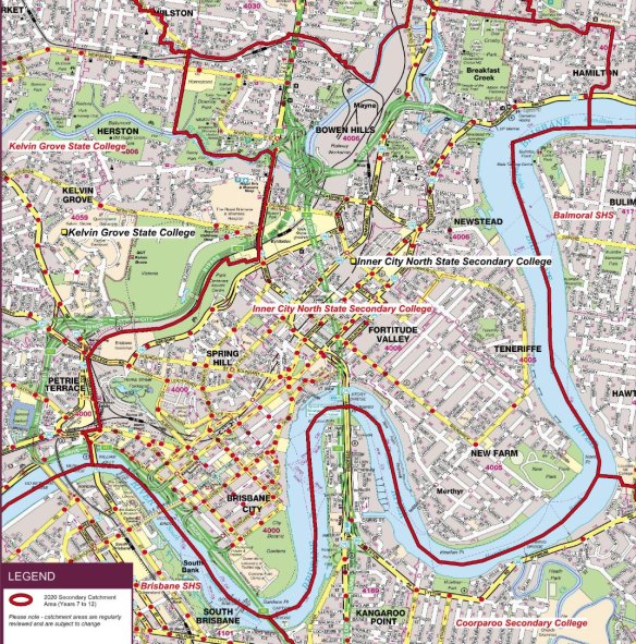 The catchment boundaries for Brisbane's new Inner City North Secondary College near the RNA Showgrounds.