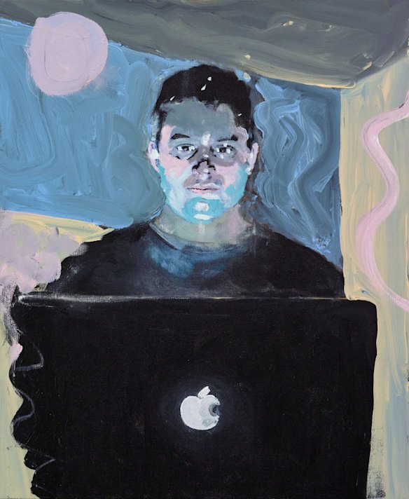 Benjamin Aitken, 'Self-portrait entering the Archibald'. Synthetic polymer paint on canvas, 54 x 45.5cm. © the artist