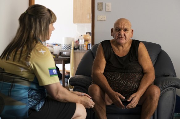 Booraja Home Care worker Narelle Welsh with client Noman Russell at his home in Broulee.