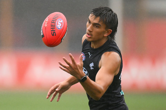 X-factor: Michael Voss is hoping Ashton Moir can pick up some the forward slack left by injured pair Charlie Curnow and Harry McKay.