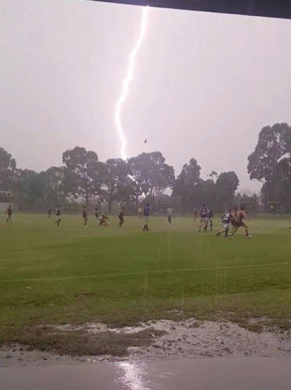 Lightning strikes over Greaves Reserve on Saturday.