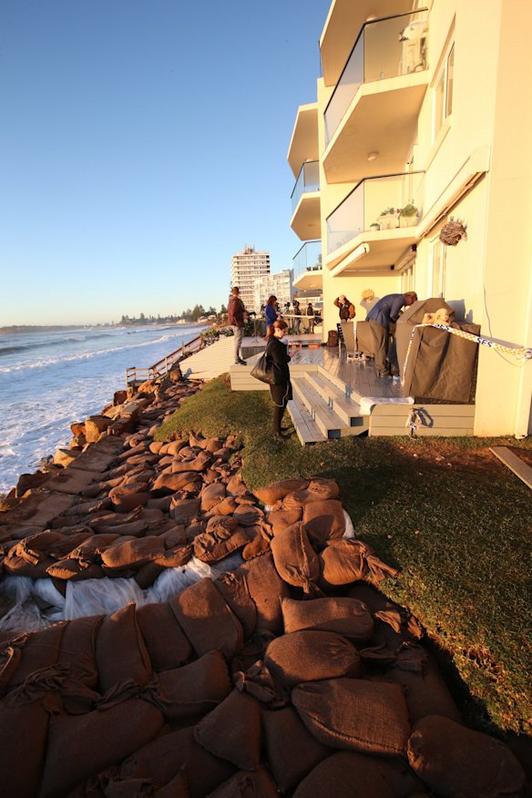 The Seneca at Collaroy Beach this morning after extensive sandbagging  overnight.