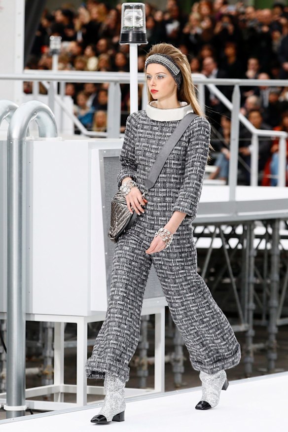 Model walks the runway during the Chanel show.