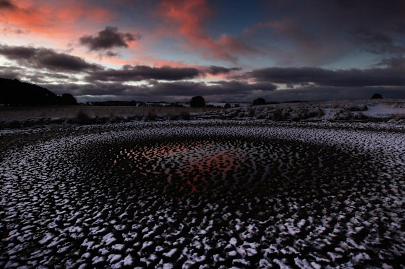 Snow falls across the Central Tablelands, around Oberon and Black Springs, settling on the barren paddocks and dried dams.