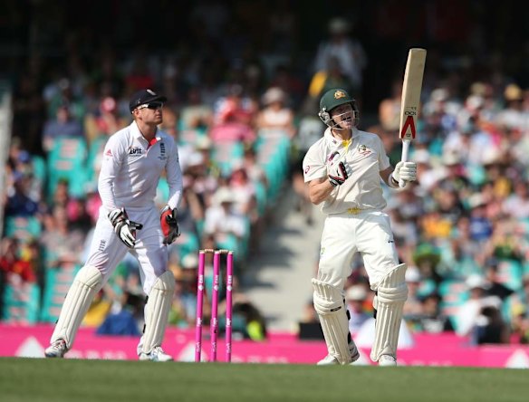 Steve Smith celebrates his century.