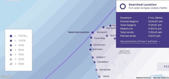 A map of the eclipse path and what you will be able to see based on location. 