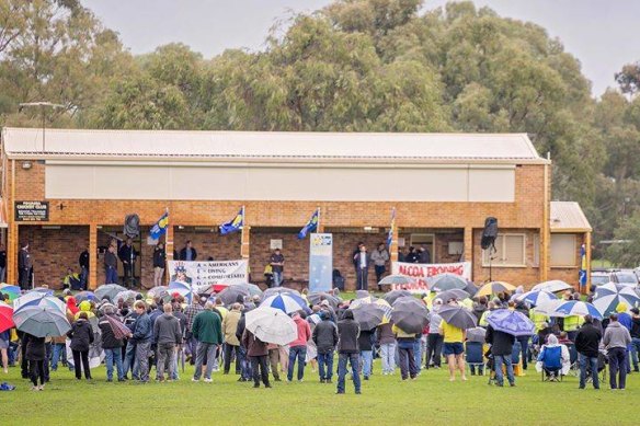 Alcoa workers formed a mass gathering at Pinjarra Oval.