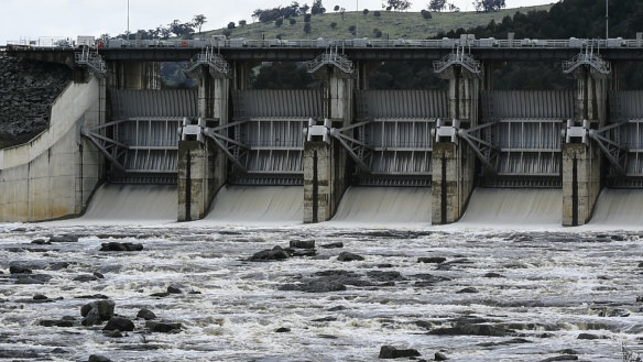 Water being released down the spillway at Wyangala Dam in 2016. The cost of expanding the reservoir to increase reliable general supply by just 21 gigalitres a year may end up being triple the original $650 million price tag.