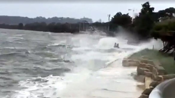 The storm surge cause the river to break banks at several locations.