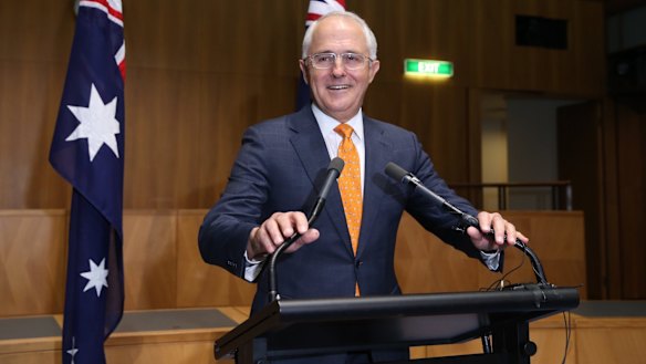 Prime Minister Malcolm Turnbull during a press conference in Canberra on Sunday 8 May 2016.