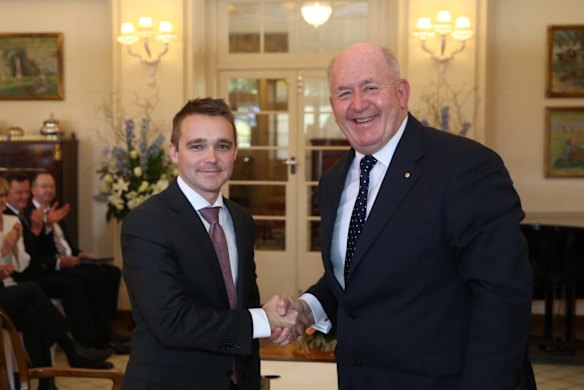 Wyatt Roy (left) with Governor-General Sir Peter Cosgrove, becomes a frontbencher.