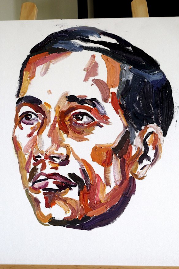 Myuran Sukumaran's painting of Indonesian President Joko Widodo with words on the back of the painting "People can change". 