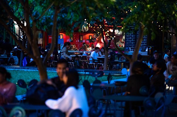 Darling Square, next to Chinatown, is buzzing with people.