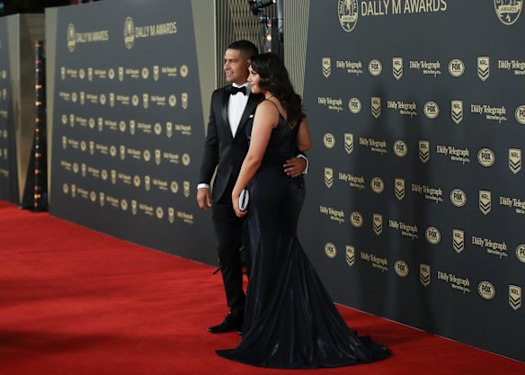 South Sydney's Cody Walker and Nellie Walker arrive at the Dally M Awards.