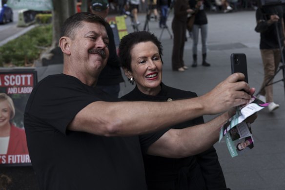 Clover Moore at Surry Hill Library as voting continues, during the NSW local council elections.