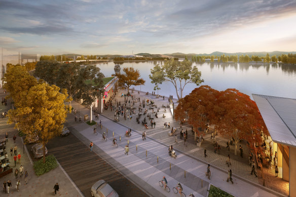 Artists impression of West Basin public areas from the City to the Lake 2015 Strategic Urban Design Framework