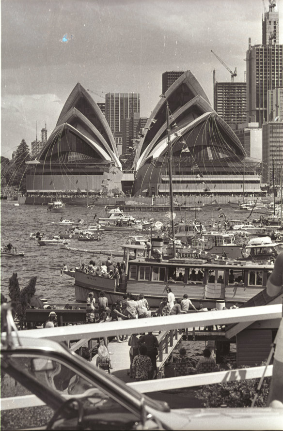 The boat Regalia, from which a young  Helen Pitt watched the Sydney Opera House opening day celebrations on October 20, 1973.