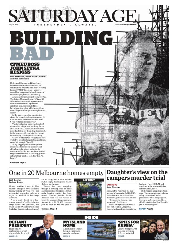 The Building Bad investigation sparked the resignation of CFMEU boss John Setka as the first front page of the series went to press.