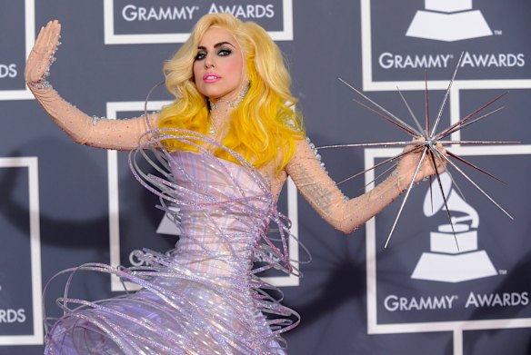 Lady Gaga, 2010 Grammy Awards, Armani Prive. 'Lady Gaga is a true performer whether on stage or on the red carpet. She is someone who loves expressing herself and taking risks and being original.  This custom Armani Prive gown certainly made a statement with its dramatic shape and embellishment. She truly is the ultimate show woman.'