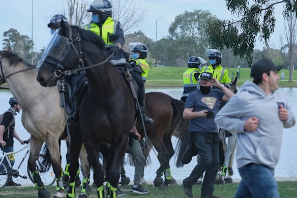 Freedom Day protesters at Albert Park, Saturday 5 September 2020.