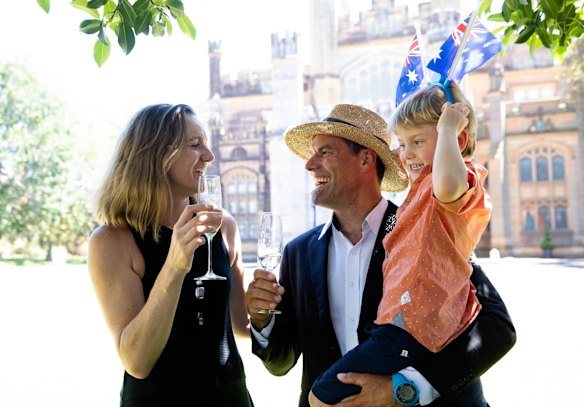 Francois and Ruth Calitz from South Africa became their Australian born son, Hugo, became citizens at the Australia Day Salute to Australia ceremony at Government House in Sydney.