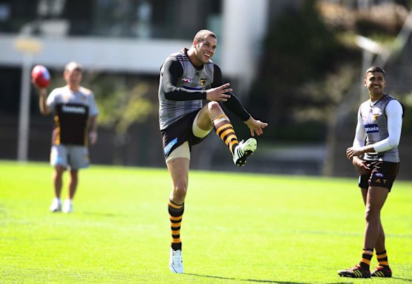 Lance Franklin is all smiles during a Hawthorn Hawks AFL training session at Waverley Park.