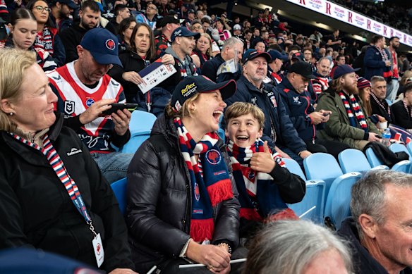 Roosters fans enjoy the game at the new Allianz Stadium.