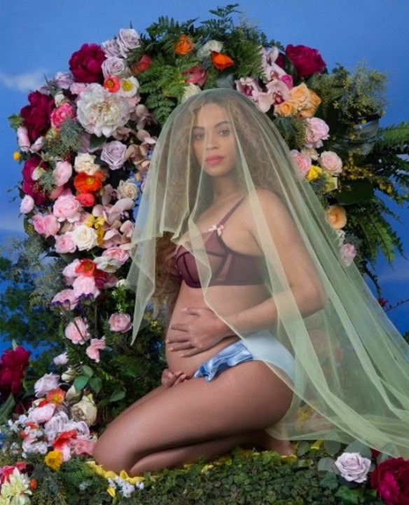 Beyonce of course has become the queen of pregnancy announcements, breaking the Internet with her post that became the most-liked photo on Instagram after only a few hours. In the renaissance inspired image she kneels before an altar of flowers (to herself!) wearing mismatched sexy knickers and of course the pièce de résistance, a VEIL. She looks straight at the camera with a beatific fierceness. The singer captioned the image with, "We would like to share our love and happiness. We have been blessed two times over. We are incredibly grateful that our family will be growing by two, and we thank you for your well wishes. - The Carters. "  She also shared a photoshoot on her website showing off the baby-bump. We honestly expected no less.