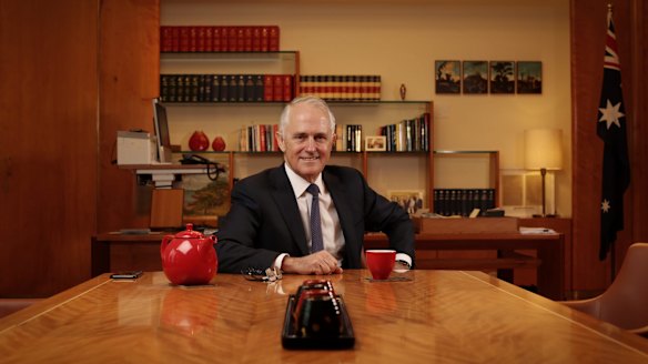 Prime Minister Malcolm Turnbull in his Prime Ministerial suite at Parliament House in Canberra on Friday 23 October 2015. 
