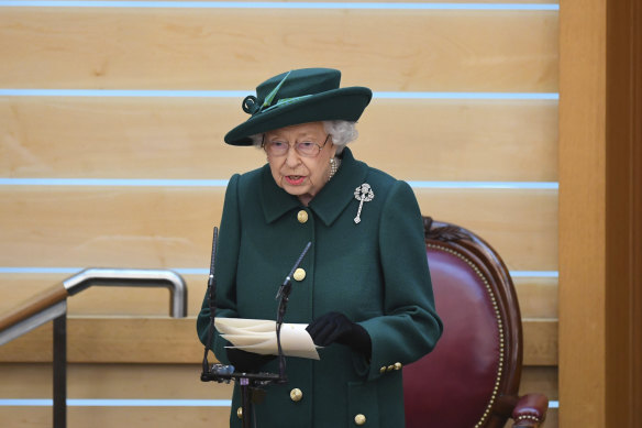 Queen Elizabeth II delivers her speech in Scotland.