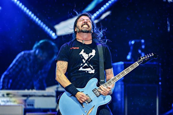 Dave Grohl of Foo Fighters performs onstage at GMHBA Stadium in Geelong during the US rock band's only Australian show.
