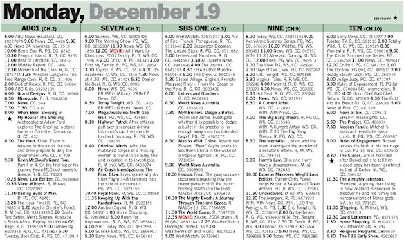 Green Guide TV listings Monday, December 19