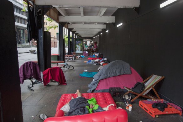 Homeless people in Martin Place in 2017.