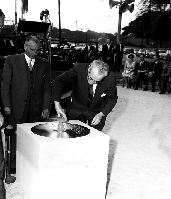 The then NSW premier Joseph Cahill at the ceremony to mark the start of the Opera House’s construction at Bennelong Point on  March 2, 1959. 