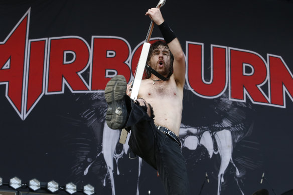 Airbourne's Joel O'Keeffe in fine form at the Download Festival.