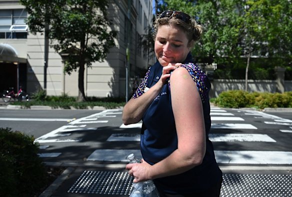 St Vincent's Hospital Incident Disaster Manager Rachel Macfarlane after receiving her Pfizer COVID-19 vaccine at RPA's vaccination hub today as one of the frontline health workers. 