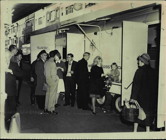 Outside one of the anti-TB units at King's Cross in 1963.