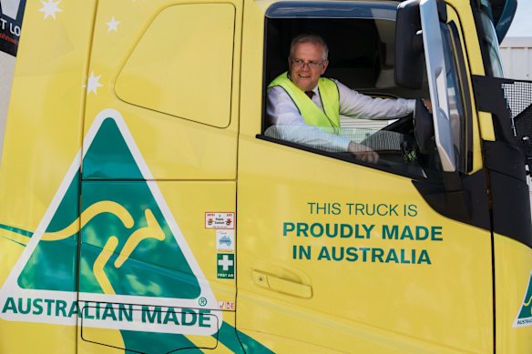 “Shakin’ and Bakin’": Morrison is visibly energised by working a room, a factory floor, a sausage sizzle, or a warehouse, stopping for selfies, and handshakes, climbing into the cabs of trucks, as he is here in Brisbane, or whatever vehicle prop the occasion demands.