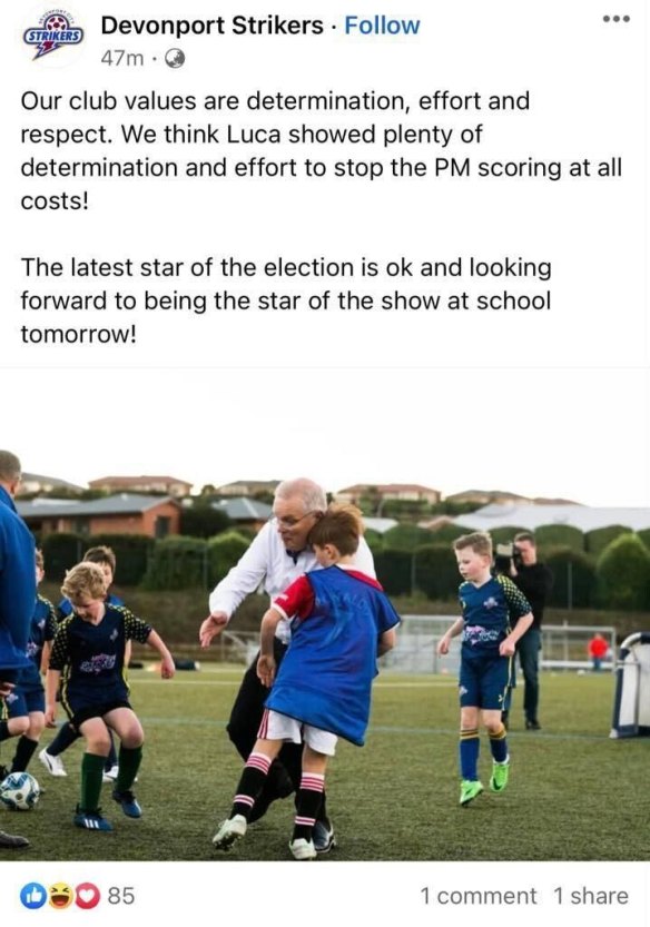 The Devonport Strikers back their teammate, Luca, who was mown down by the prime minister during a game.