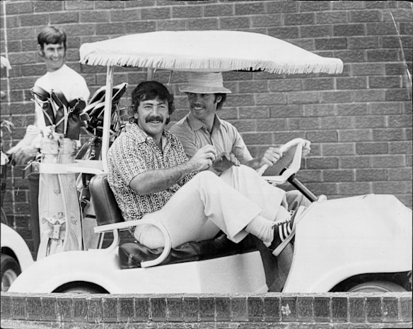 Rod Marsh and Greg Chappell took the opportunity of their fourth test match rest day to play golf at the Australian Golf Club, Kensington, January 1975.