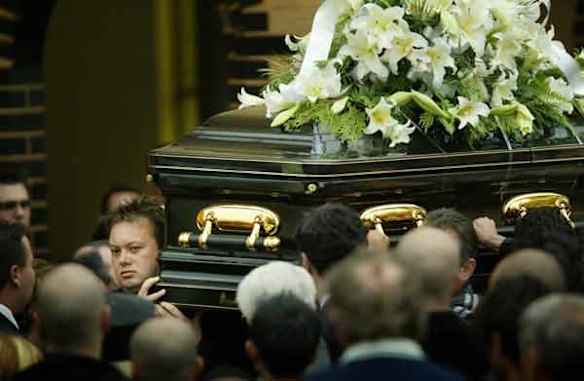 Carl Williams at the funeral of slain underworld figure Andrew Benji Veniamin at the Greek Orthodox Parish of St Andrews in March 2004.