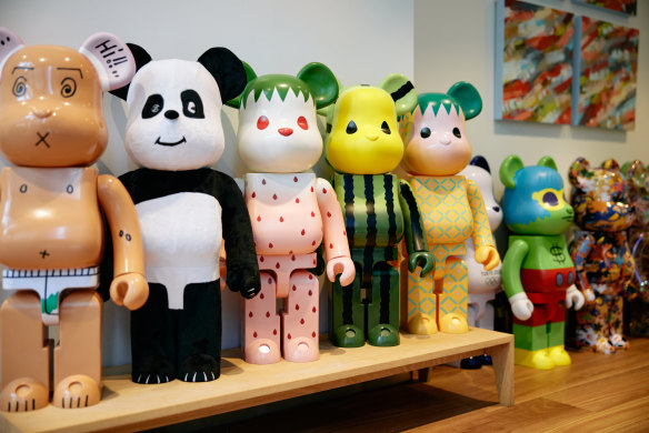 The restaurant is lined with Japanese Medicom Toy Bearbrick figurines.