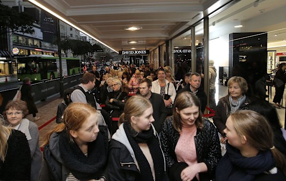 28072016 News Photo Monique Ford / Fairfax NZ
David Jones department store opening 
Lambton Quay Wellington
patrons who have been waiting since 6:30 am as it is new and exciting !!
L-R: Jessie Rongen, Riley Newell, Siobhan Murray, Kate Lyford .