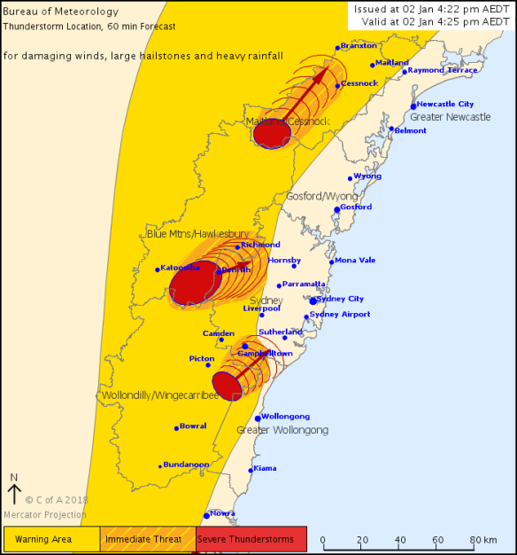 The severe thunderstorm warning issued at 4.20pm. 