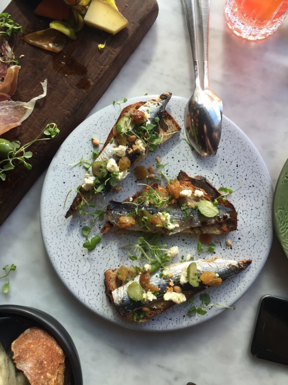 Sardines with pine nuts and white raisins at Baduzzi, Auckland.