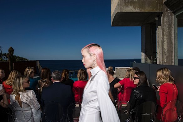 Models showcase Myer's spring collections at a private home in Coogee. 