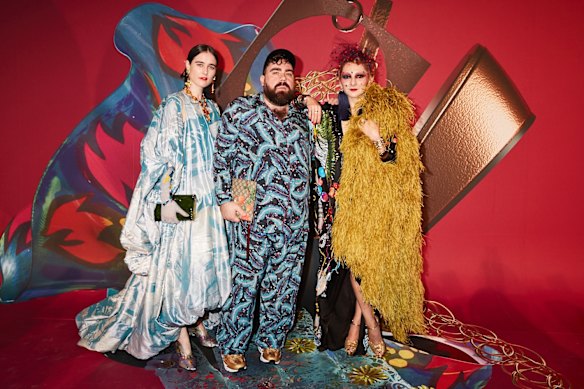 From left: Anna Plunkett, Luke Sales and Catherine Baba at the MAAS Ball at the Powerhouse Museum.