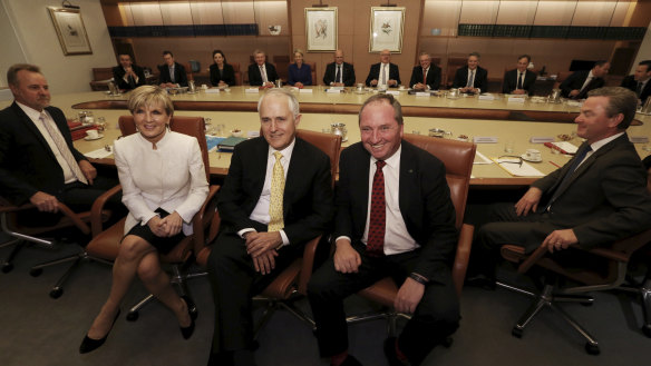 July 28, 2016: Malcolm Turnbull and Barnaby Joyce at the start of a cabinet meeting.