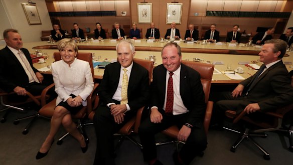 July 28, 2016: Malcolm Turnbull and Barnaby Joyce at the start of a cabinet meeting.